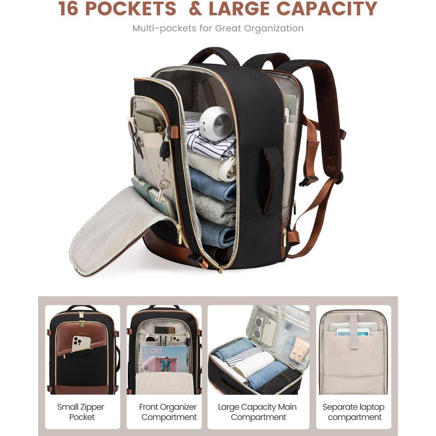 Handgepäck Rucksack 40L Reiserucksack, Laptopfach, USB-Ladeanschluss