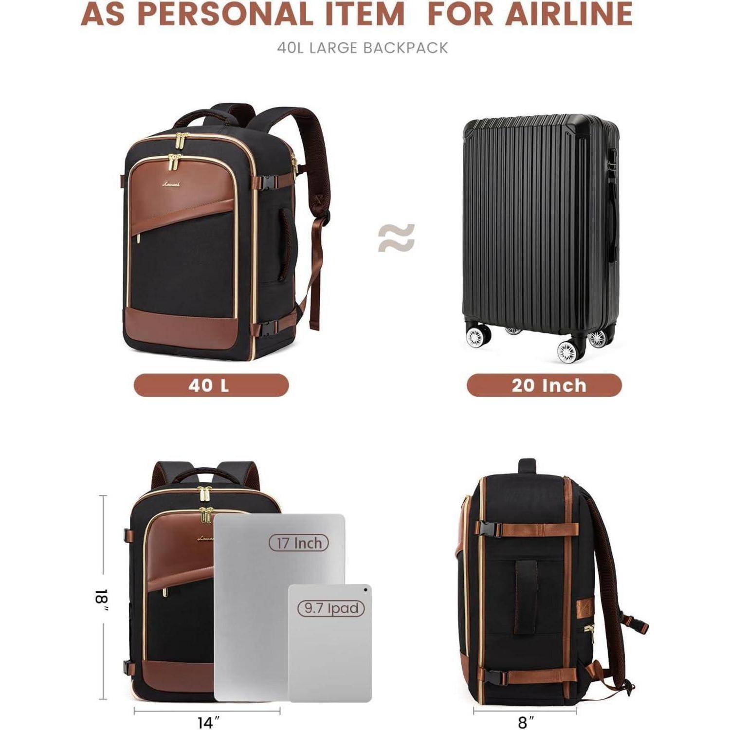 Handgepäck Rucksack 40L Reiserucksack, Laptopfach, USB-Ladeanschluss