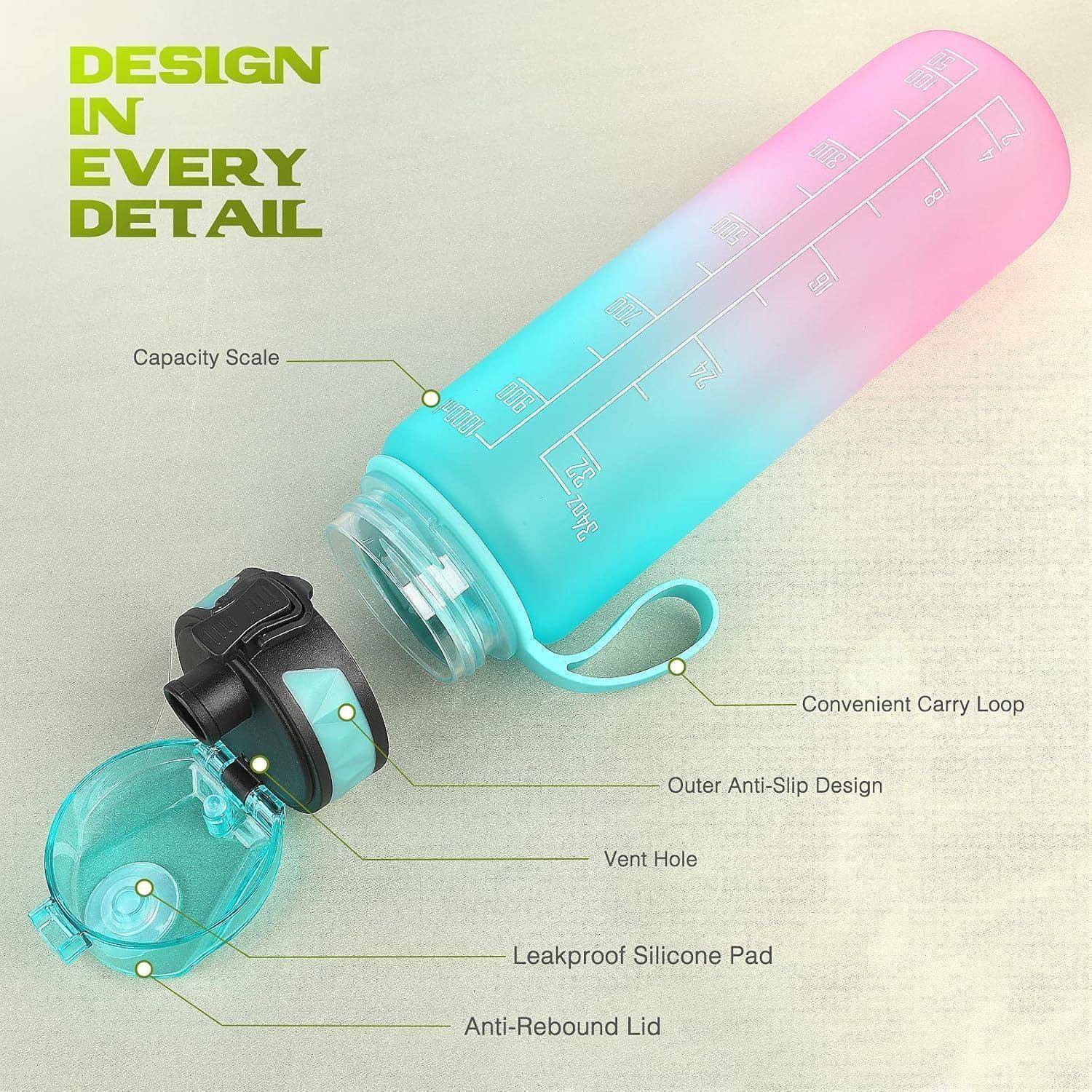 Trinkflasche 1L Sport BPA Frei rutschfest Gummi Grip Fahrrad Outdoor