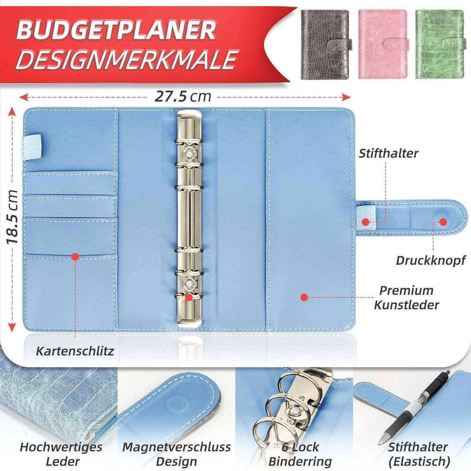 Budget Planner Deutsch Startset mit 8 Sparchallenges - A6 Leder Binder