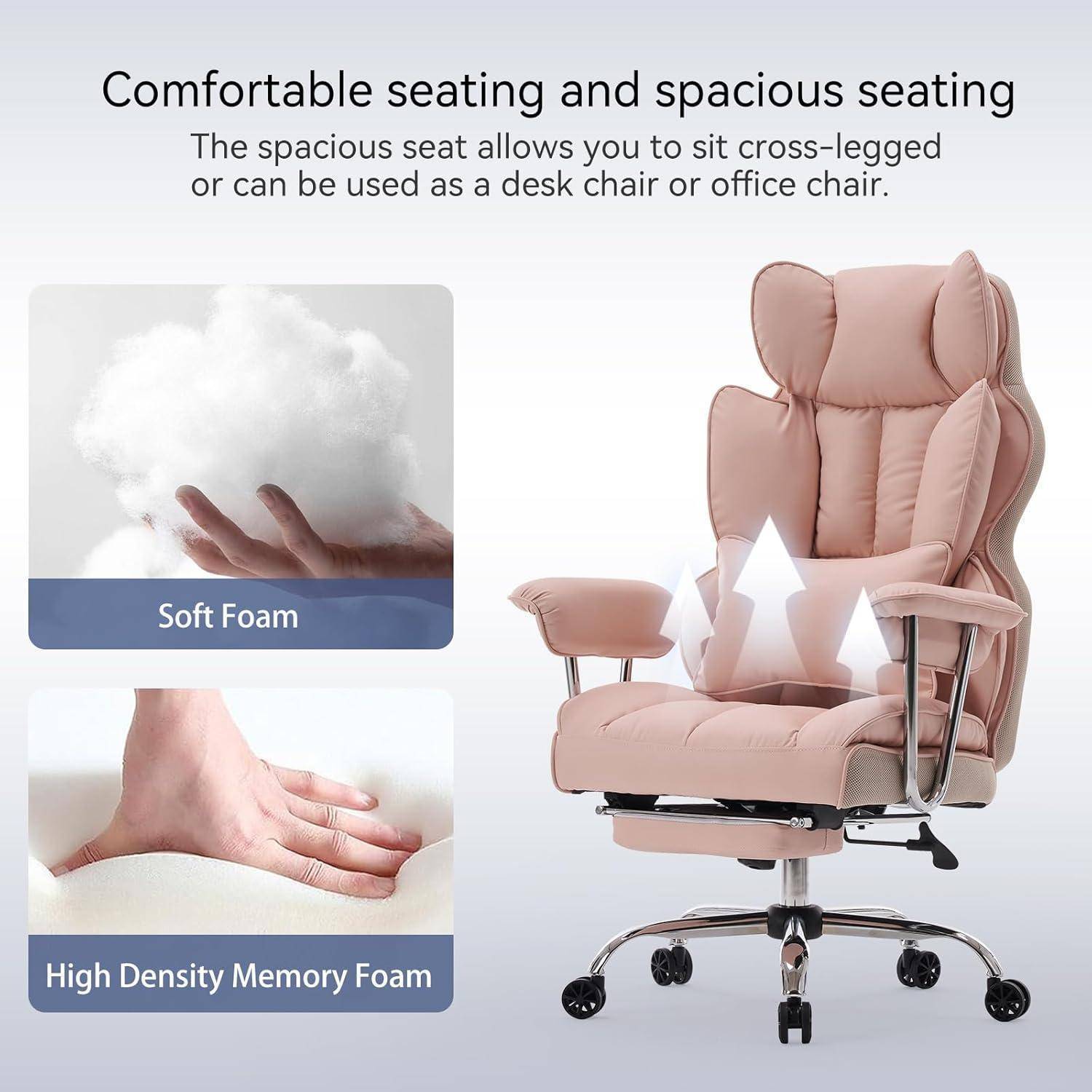Komfortable Sitzgelegenheit und geräumige Sitzfläche mit gepolstertem Stuhl mit 'Soft Foam' und 'High Density Memory Foam', in der Abbildung dargestellt.