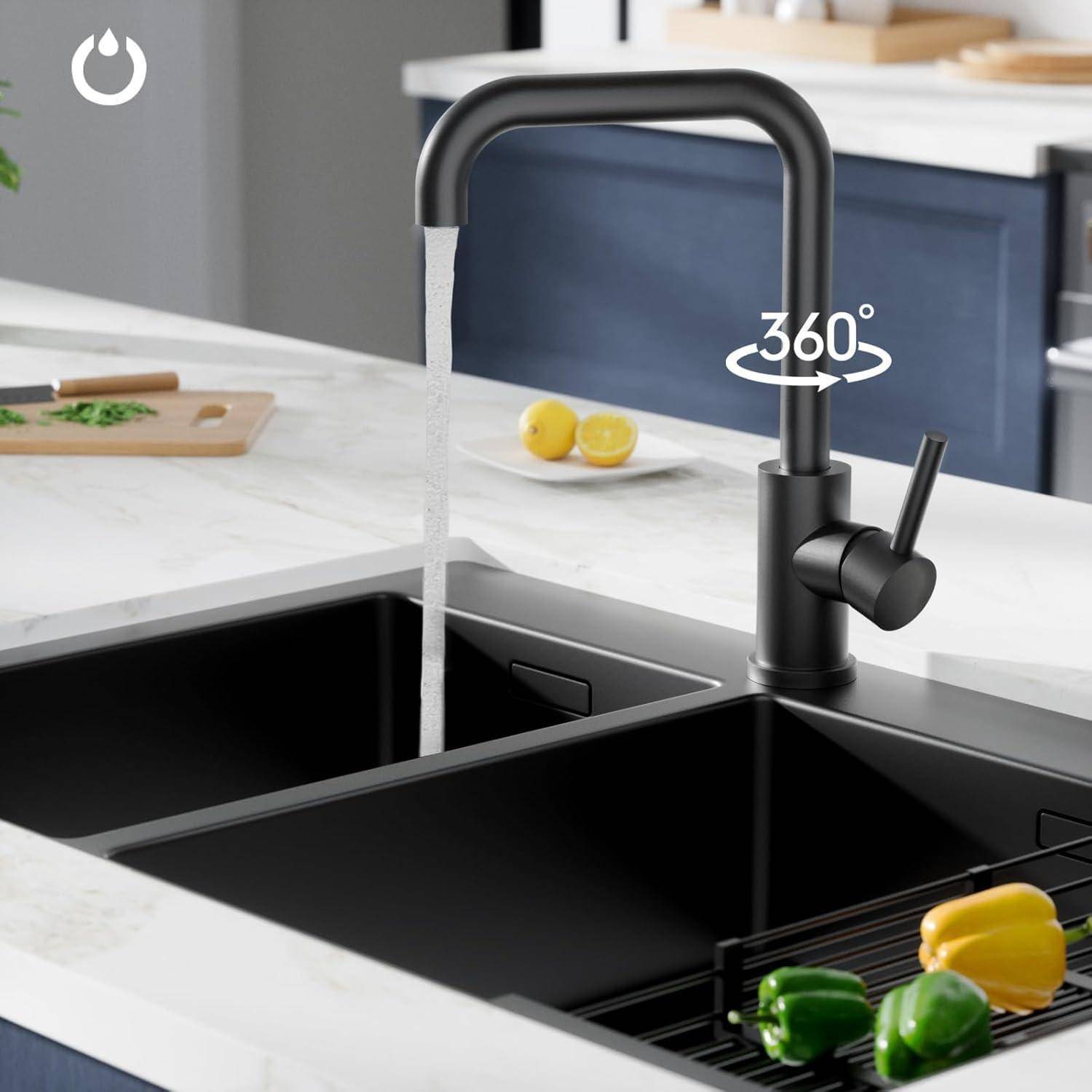 L Förmiger Schwarz Edelstahl Küchenarmatur 360° Drehbar
