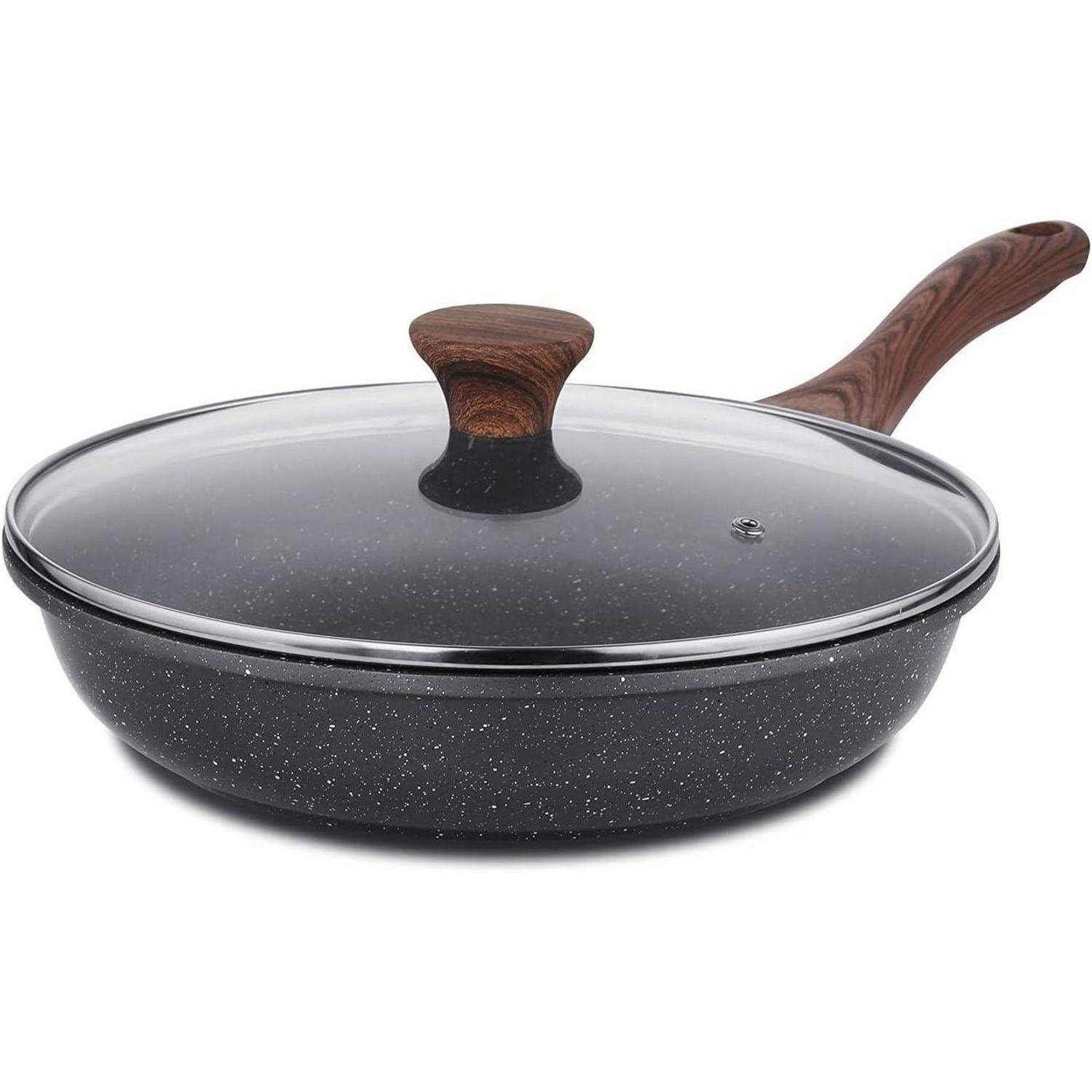 Antihaft Bratpfanne mit Deckel 24cm Granit Beschichtung Induktion