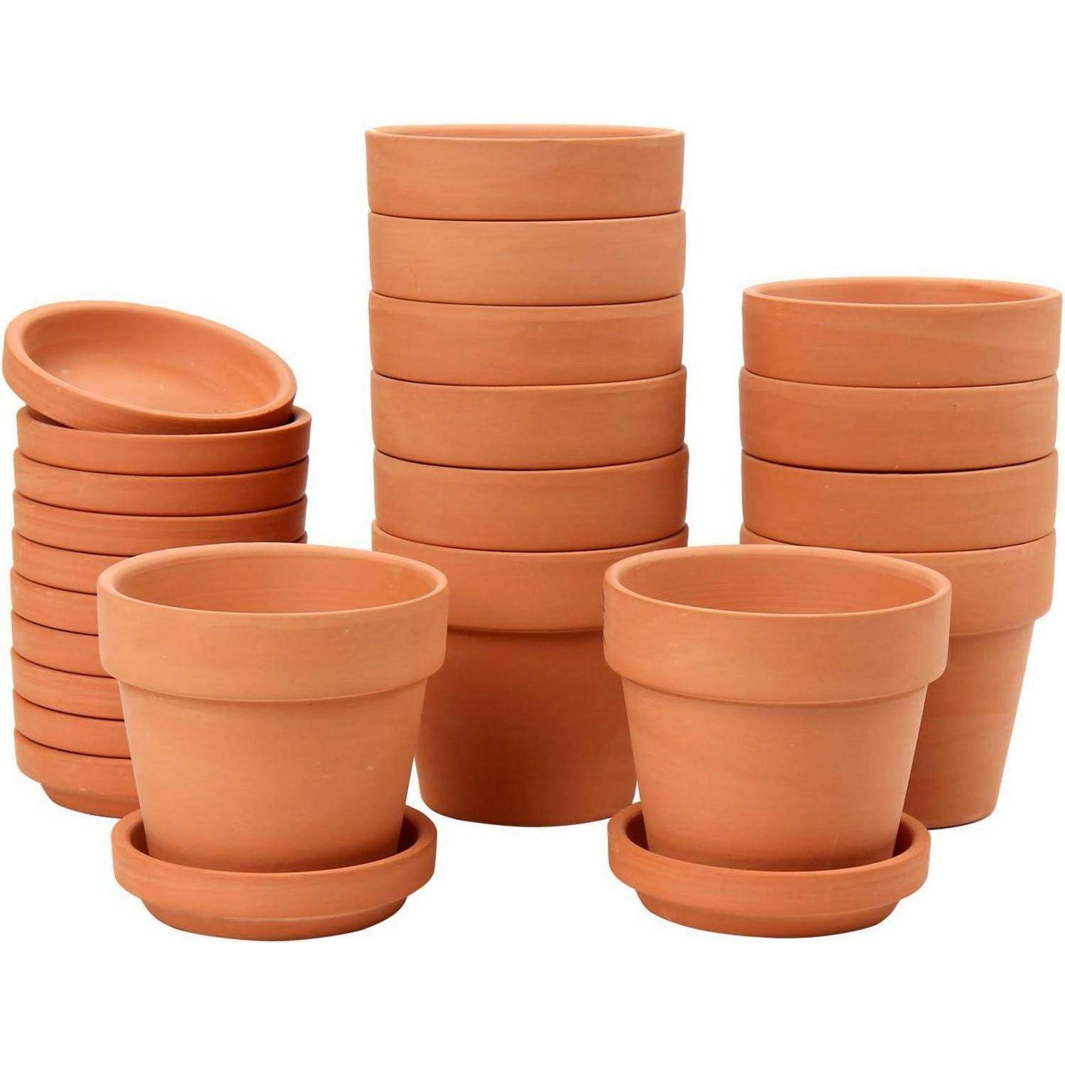 12er Set Mini Terrakotta Töpfe 7.9 x 7.4 cm mit Untersetzer