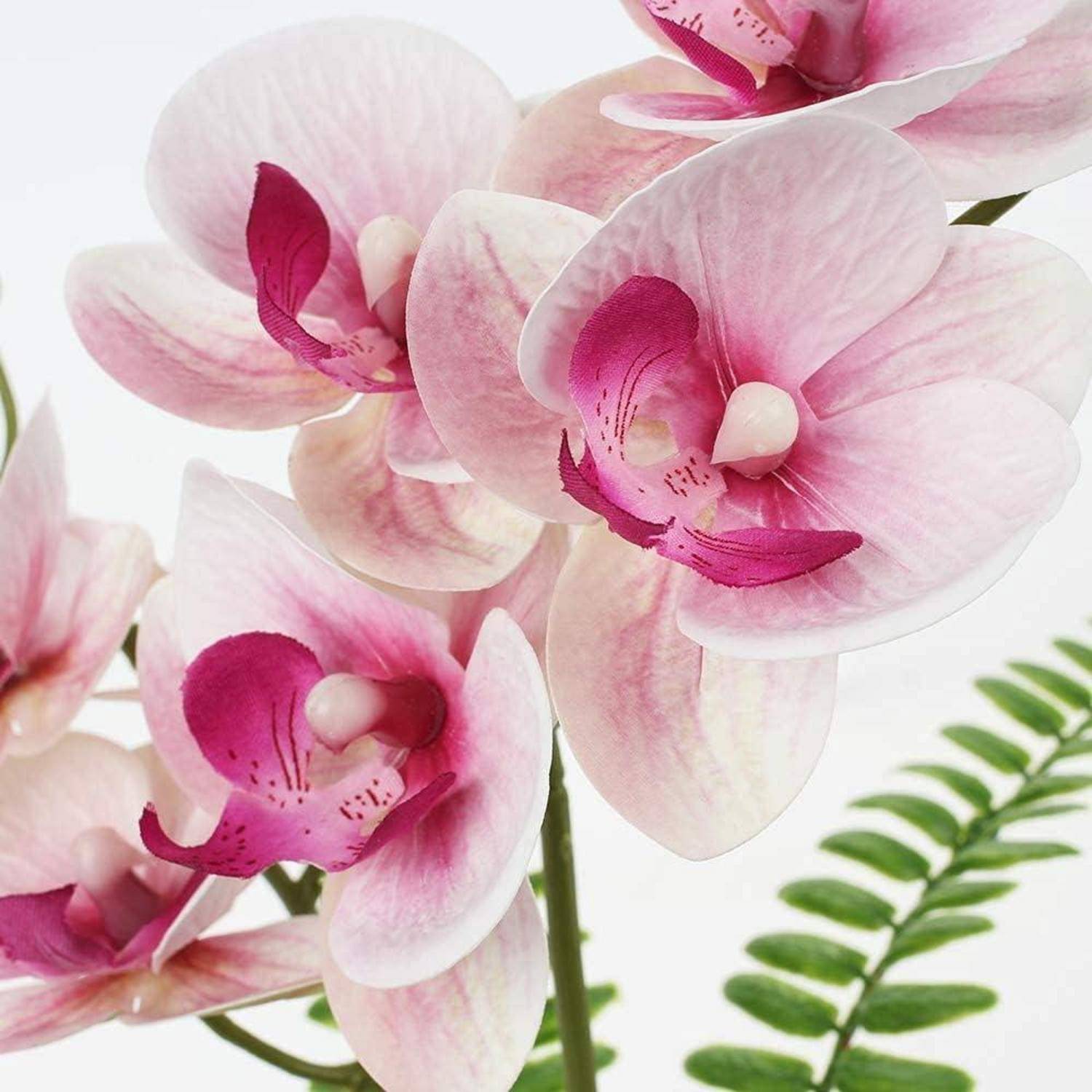 Kunstblume Orchidee Rosa Real-Touch im silbernen Keramiktopf 33cm