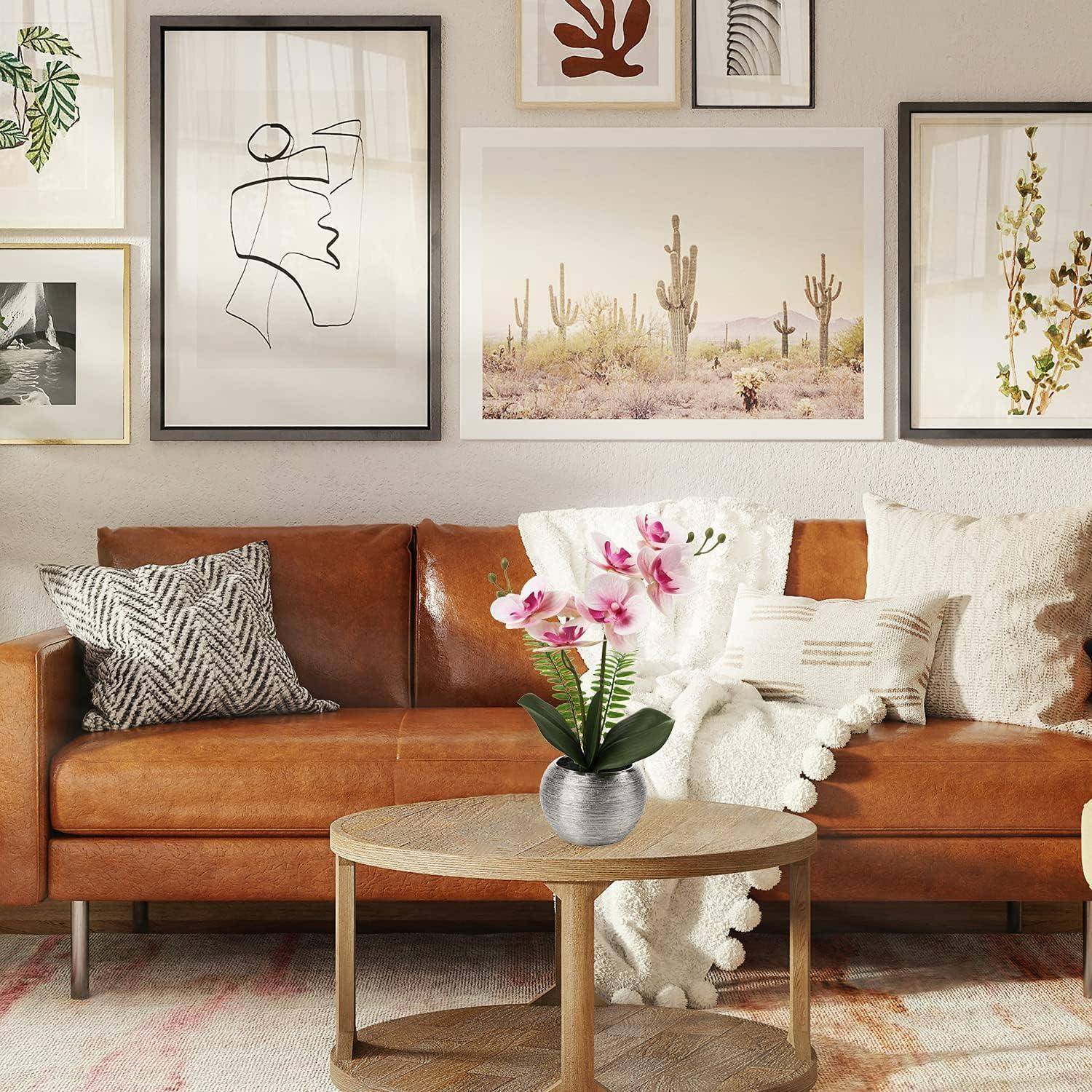Kunstblume Orchidee Rosa Real-Touch im silbernen Keramiktopf 33cm