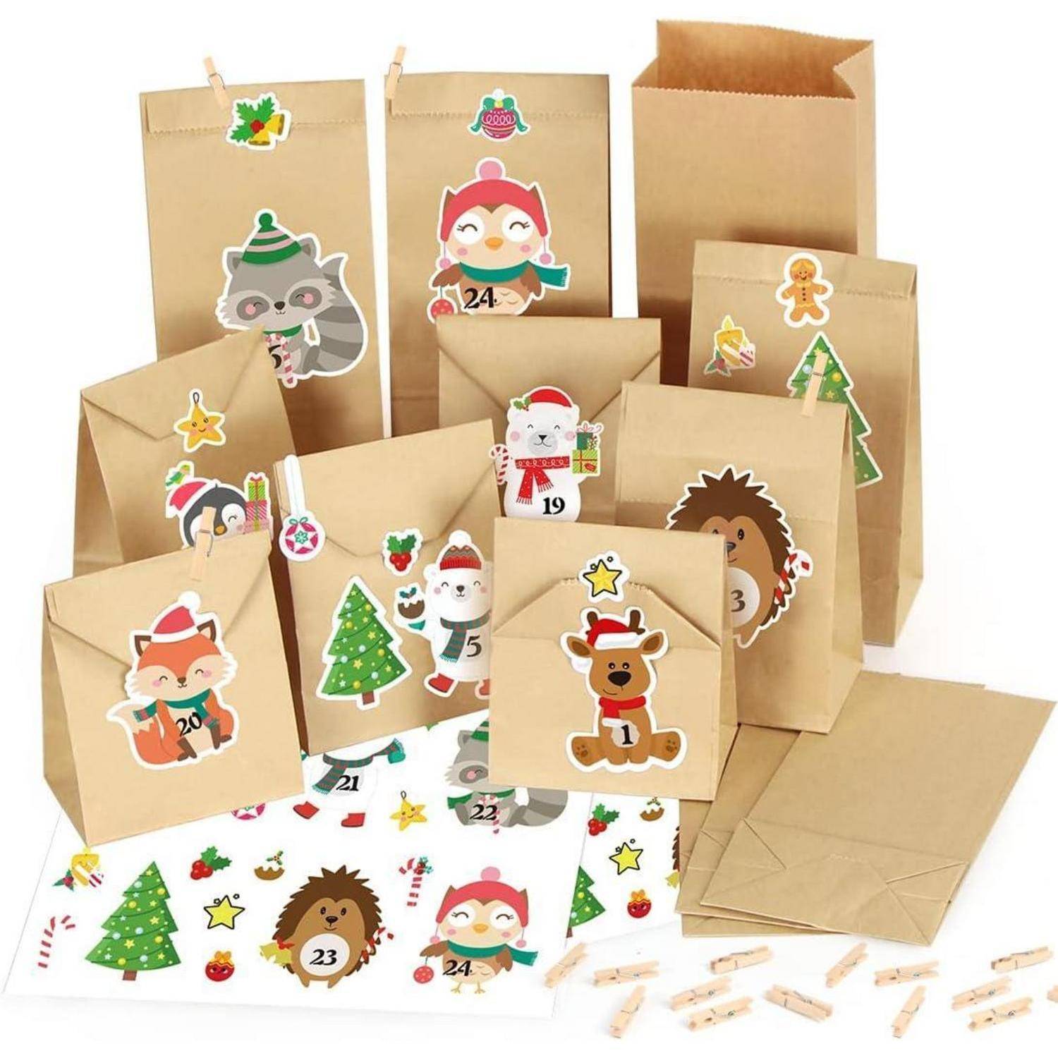 Adventskalender zum Befüllen Kinder 24 Tüten DIY Weihnachtstiere
