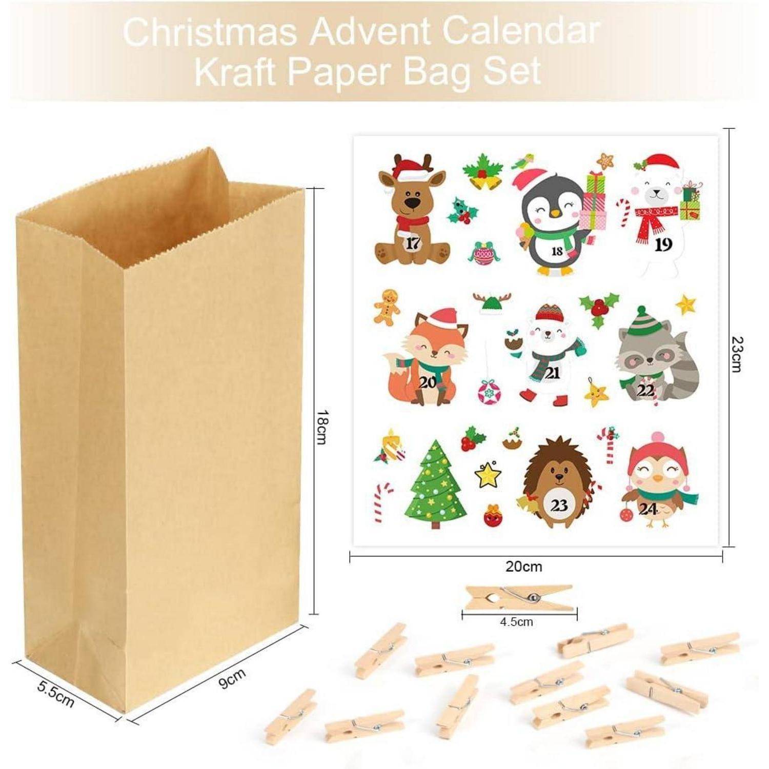 Adventskalender zum Befüllen Kinder 24 Tüten DIY Weihnachtstiere