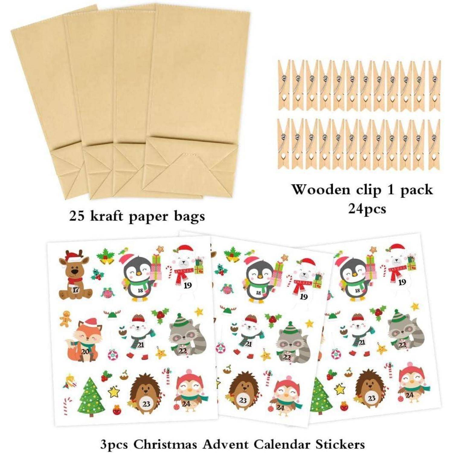 Adventskalender zum Befüllen Kinder 24 Tüten DIY Weihnachtstiere