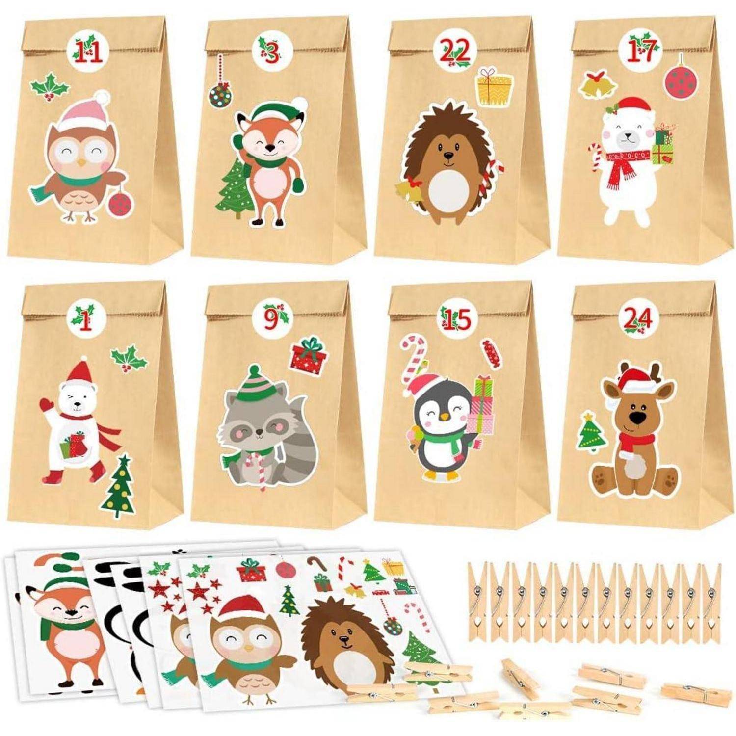 Adventskalender zum Befüllen für Kinder mit 24 Tüten und süßen