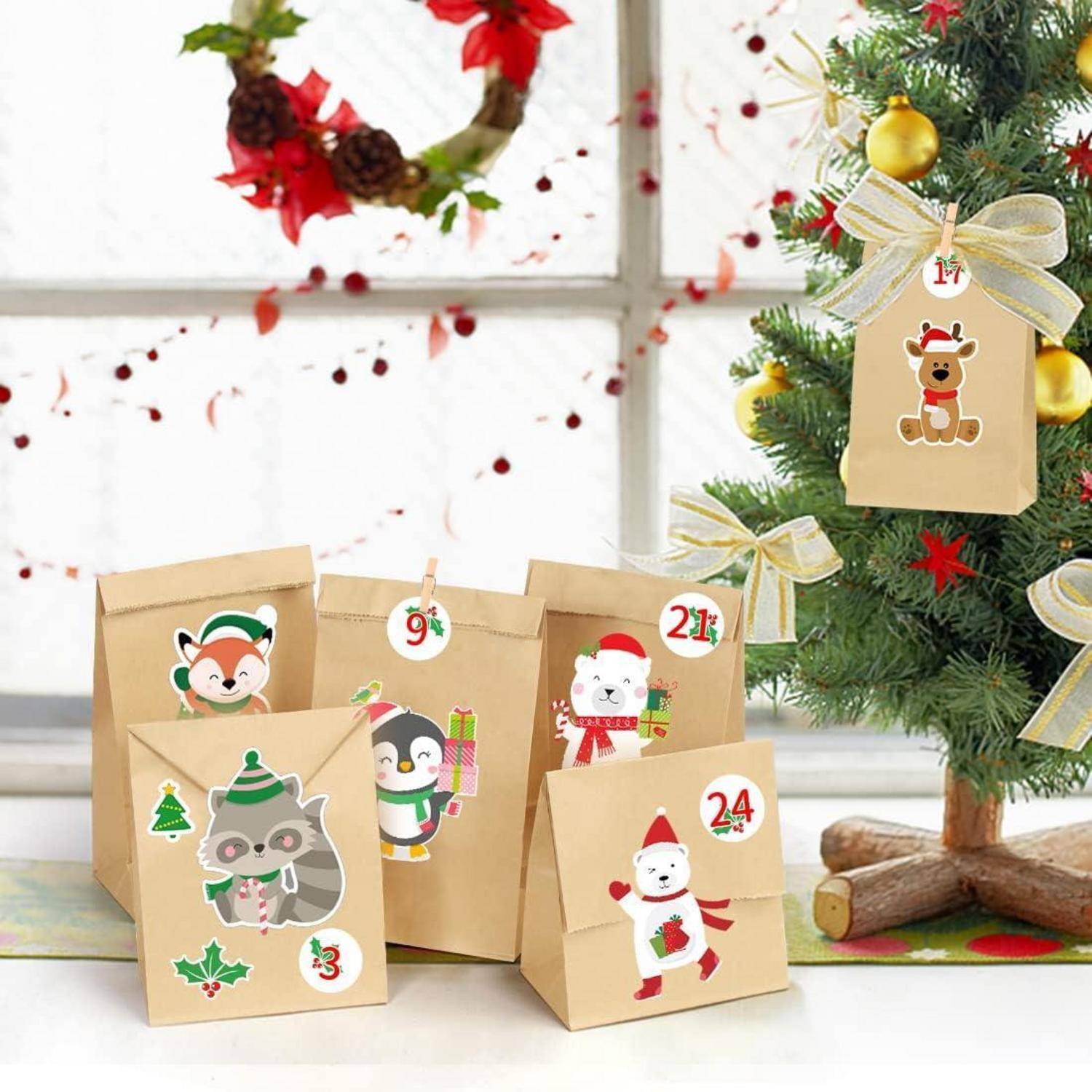 Adventskalender zum Befüllen für Kinder mit 24 Tüten und süßen