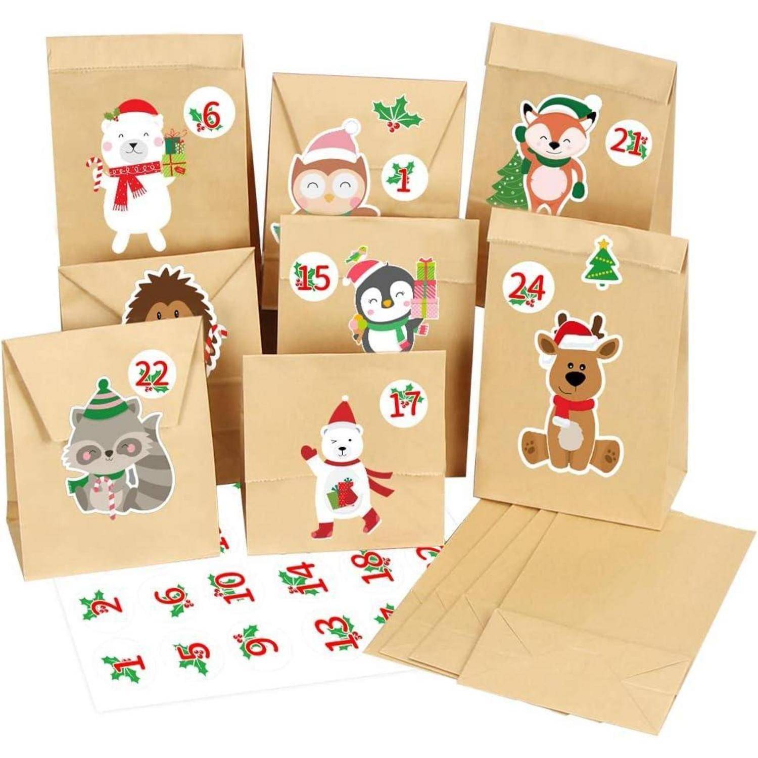 Adventskalender zum Befüllen für Kinder mit 24 Tüten und süßen