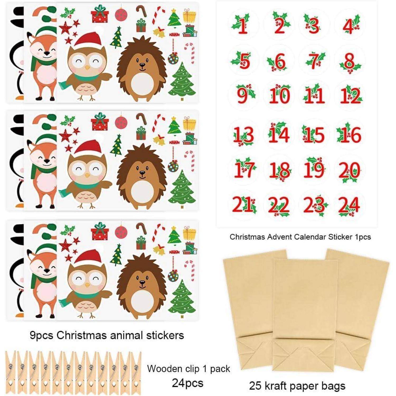 Adventskalender zum Befüllen für Kinder mit 24 Tüten und süßen