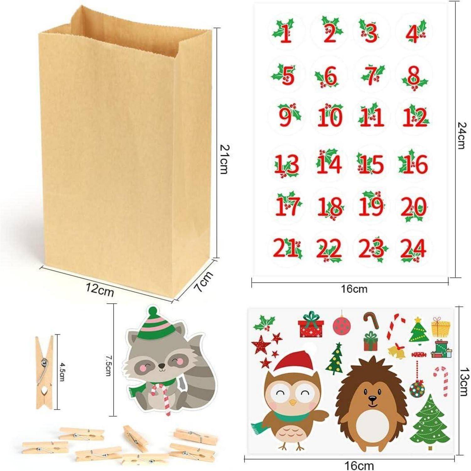 Adventskalender zum Befüllen für Kinder mit 24 Tüten und süßen