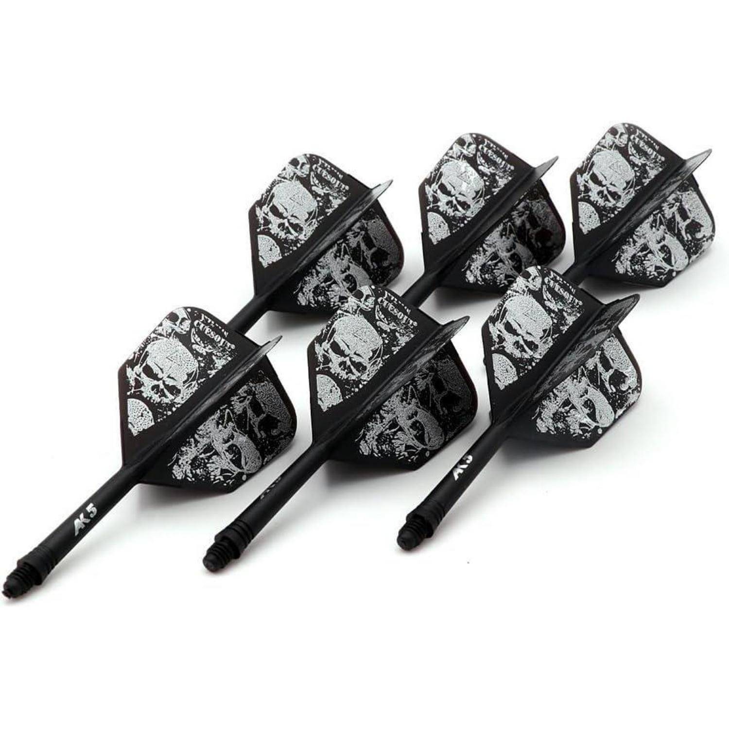 Dartschäfte Schaftlänge 28mm große Flügelform schwarzer Totenkopf