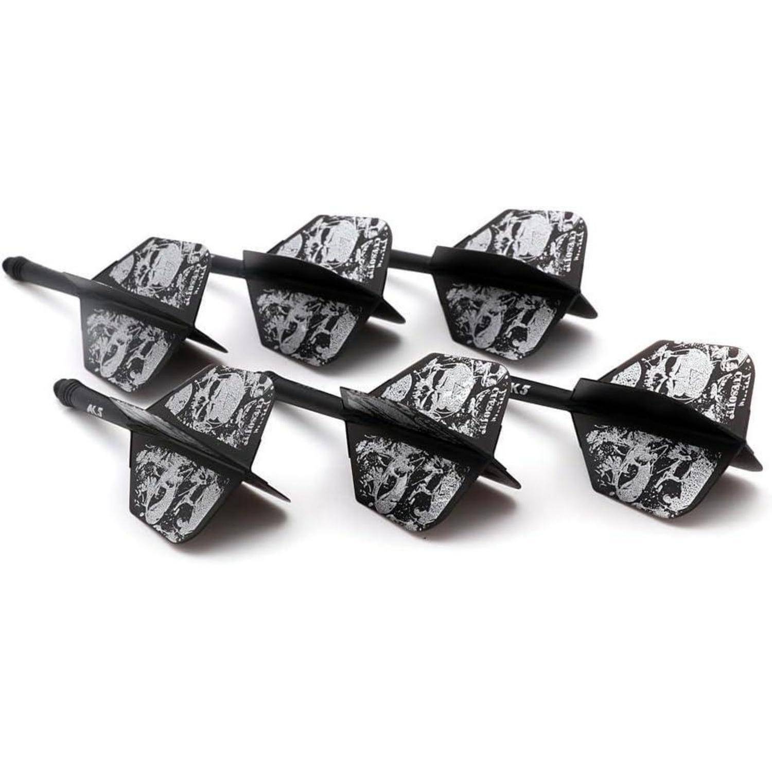 Dartschäfte Schaftlänge 28mm große Flügelform schwarzer Totenkopf