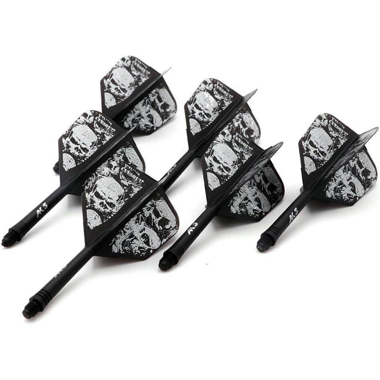 Dartschäfte Schaftlänge 28mm große Flügelform schwarzer Totenkopf