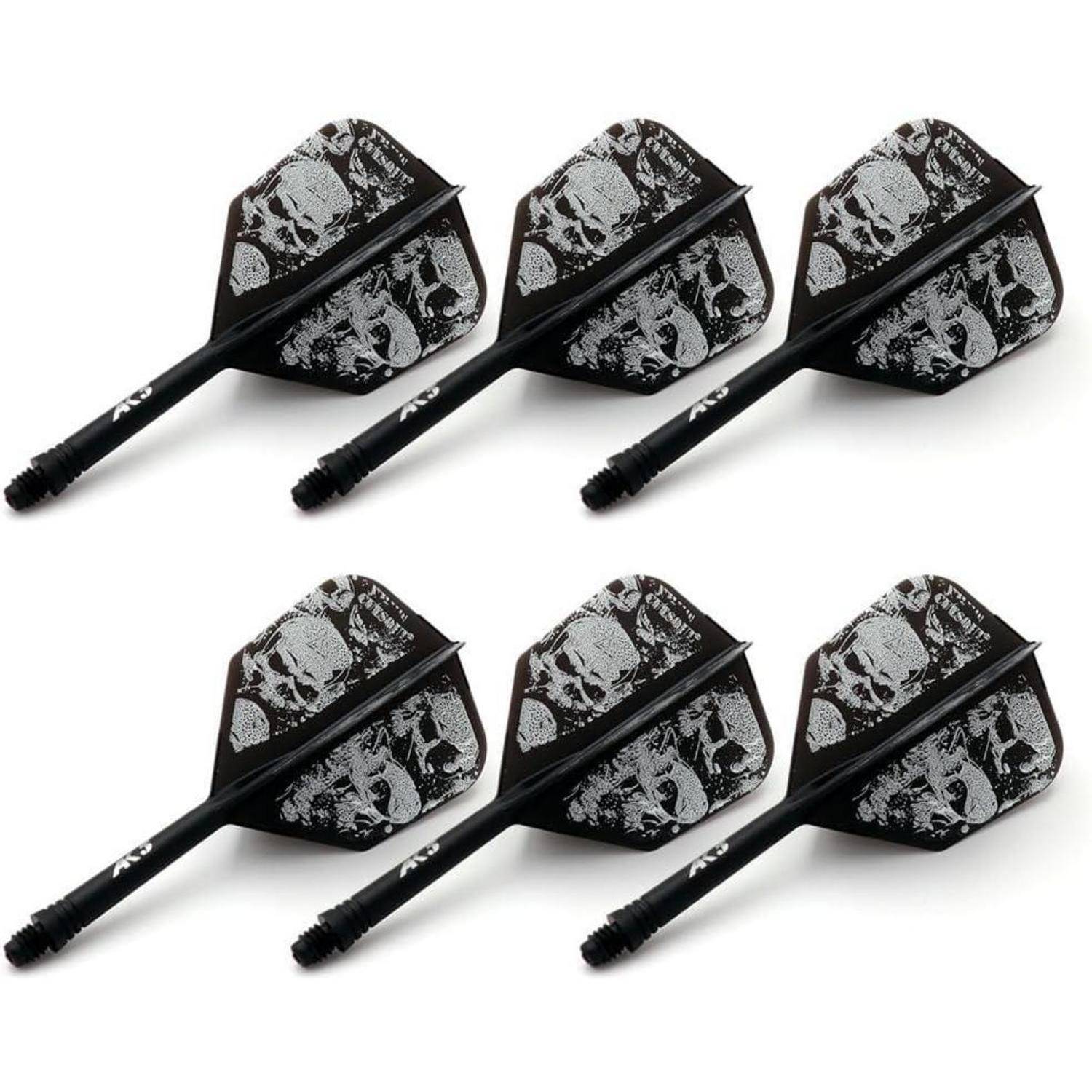 Dartschäfte Schaftlänge 28mm große Flügelform schwarzer Totenkopf