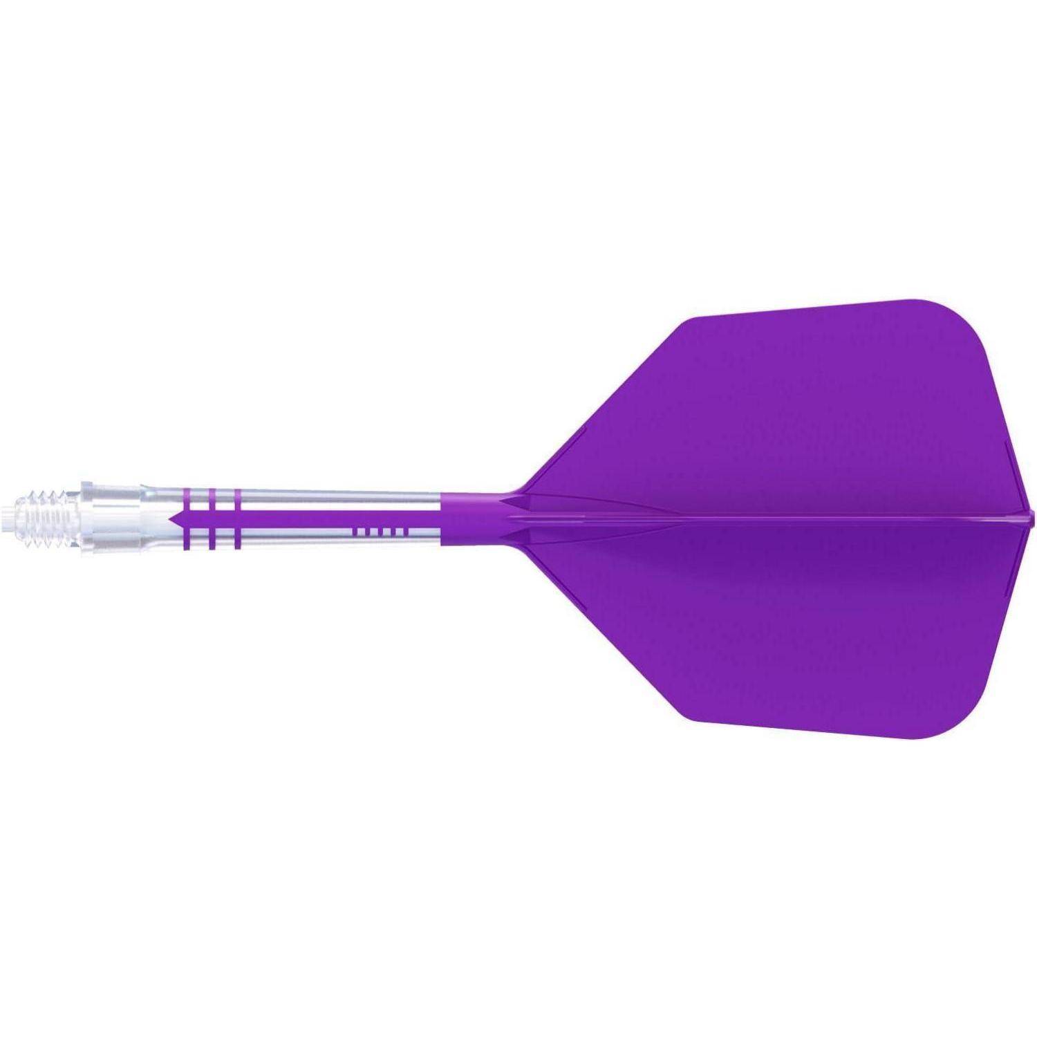 Lila Pfeil mit klarem Schaft und lila Flügeln, isoliert auf weißem Hintergrund, verwendet zum Spielen von Darts.