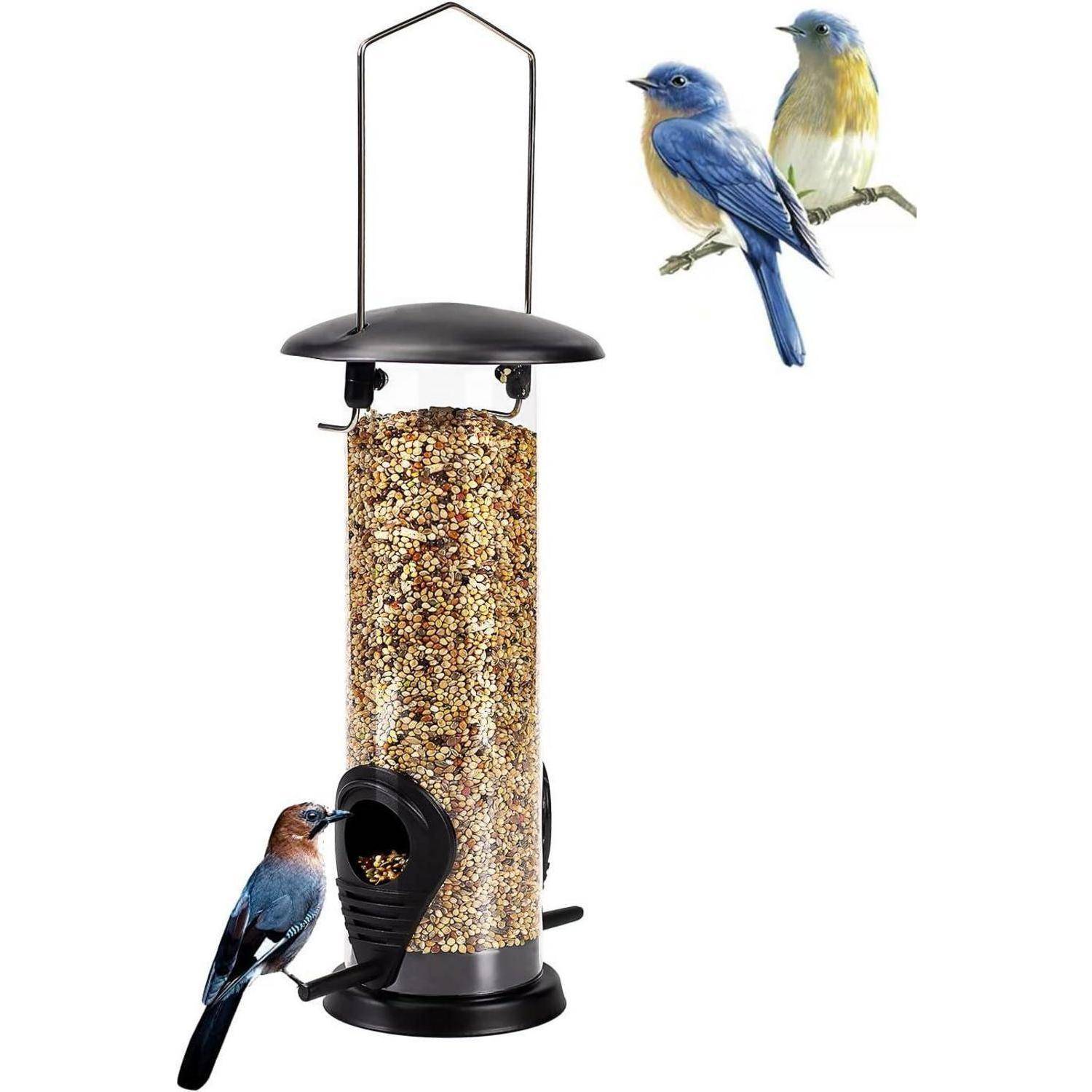 Vogelfuttersäule mit 2 Futterständern und 21,5 cm Transparentrohr