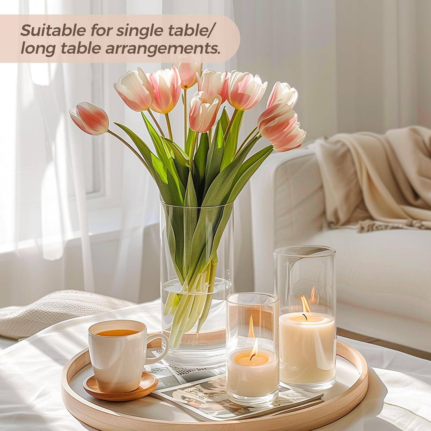 Glasvasen Set groß und klein, 6er Vase für Blumen & Kerzen, Vasen Deko