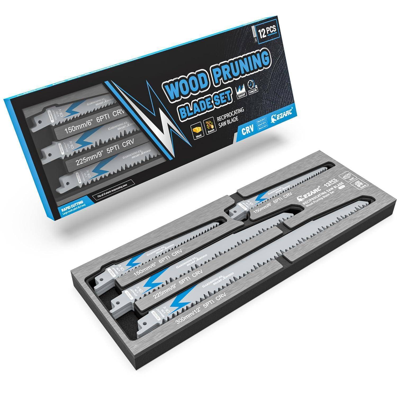 Säbelsägeblätter Set 12tlg für Holz mit Organizer-Box