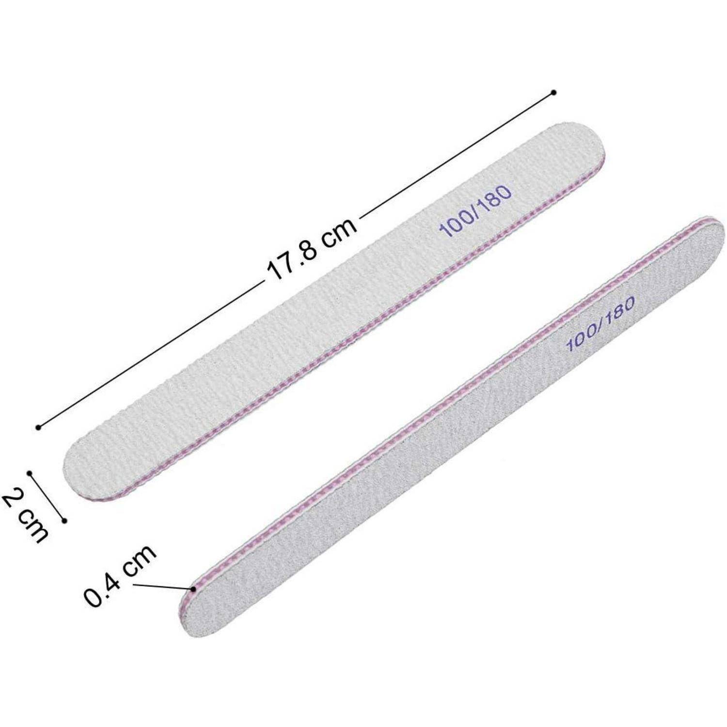 Nagellfeile mit Maßen: Länge 17,8 cm, Breite 2 cm, Dicke 0,4 cm. Mit der Aufschrift '100/180' zur Angabe der Schleifkorngröße.