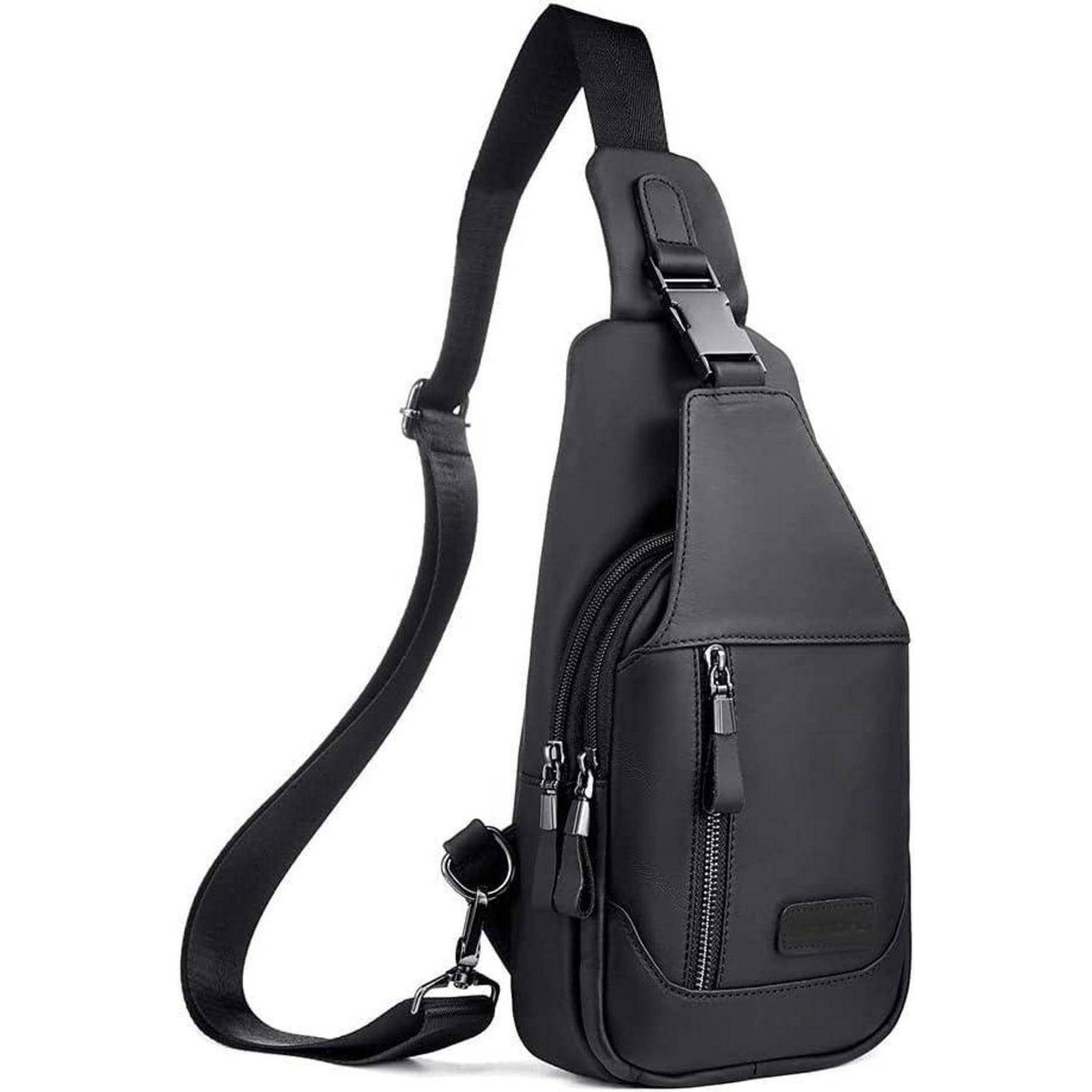 Herren Brusttasche Echtes Leder Schwarz 30x17x8cm