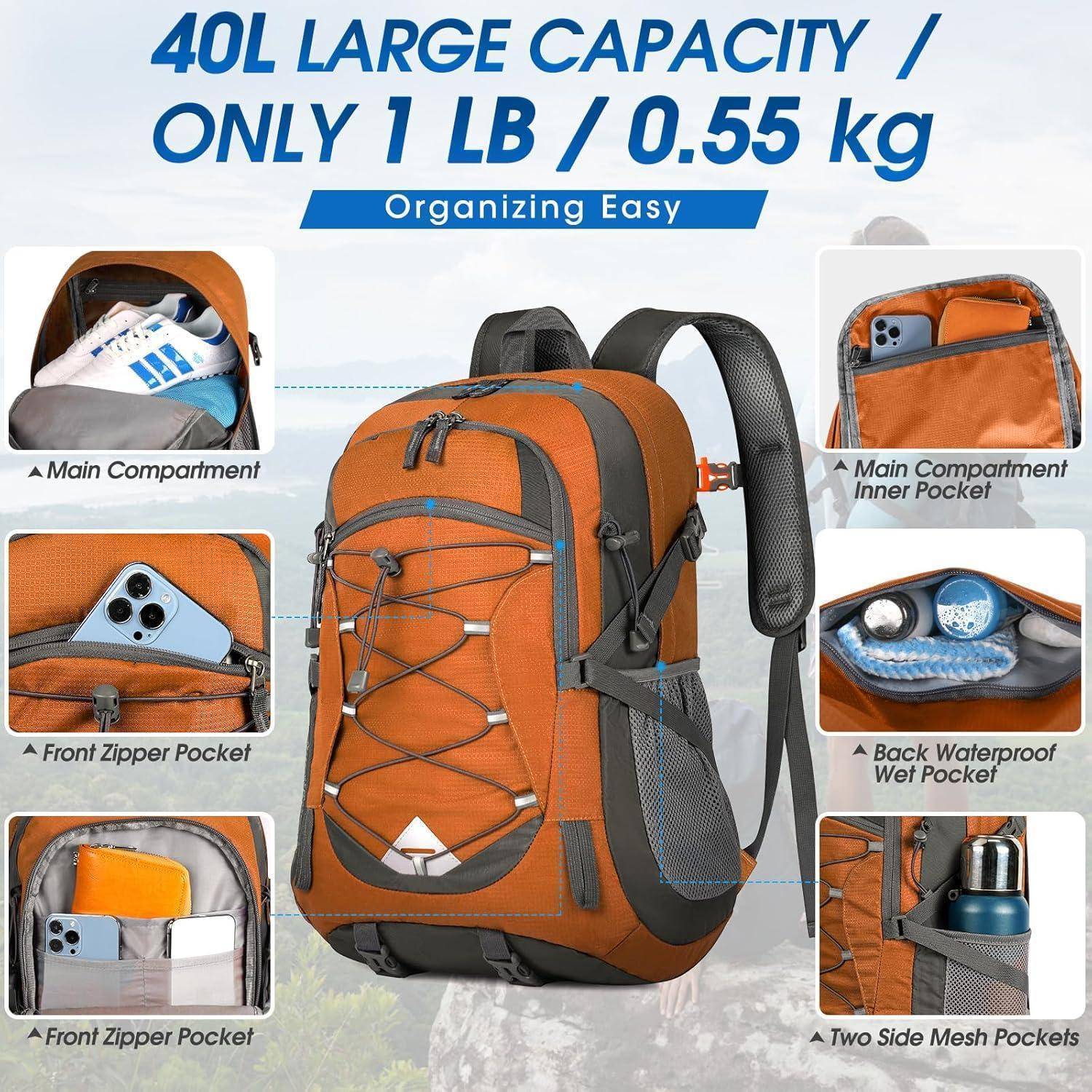 Wanderrucksack 40L Wasserdicht Leicht Faltbarer Trekkingrucksack