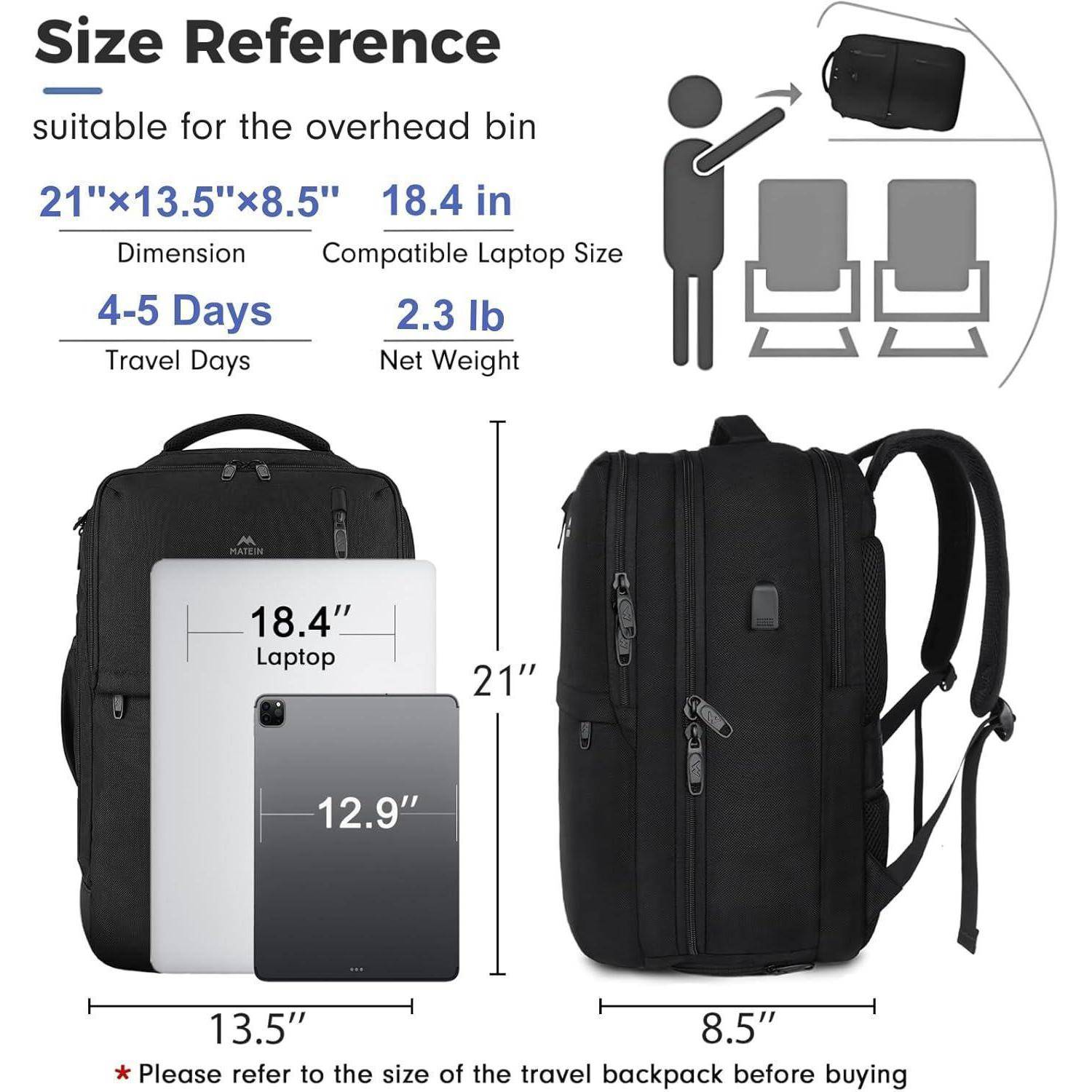 Größenreferenz' Rucksack-Dimensionsführer mit Bildern: 21