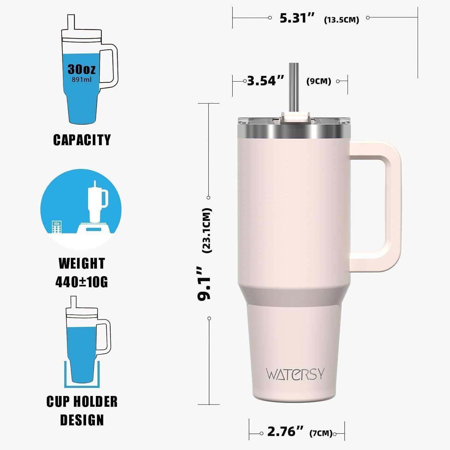 Bild eines beigen Tumblers mit der Aufschrift 