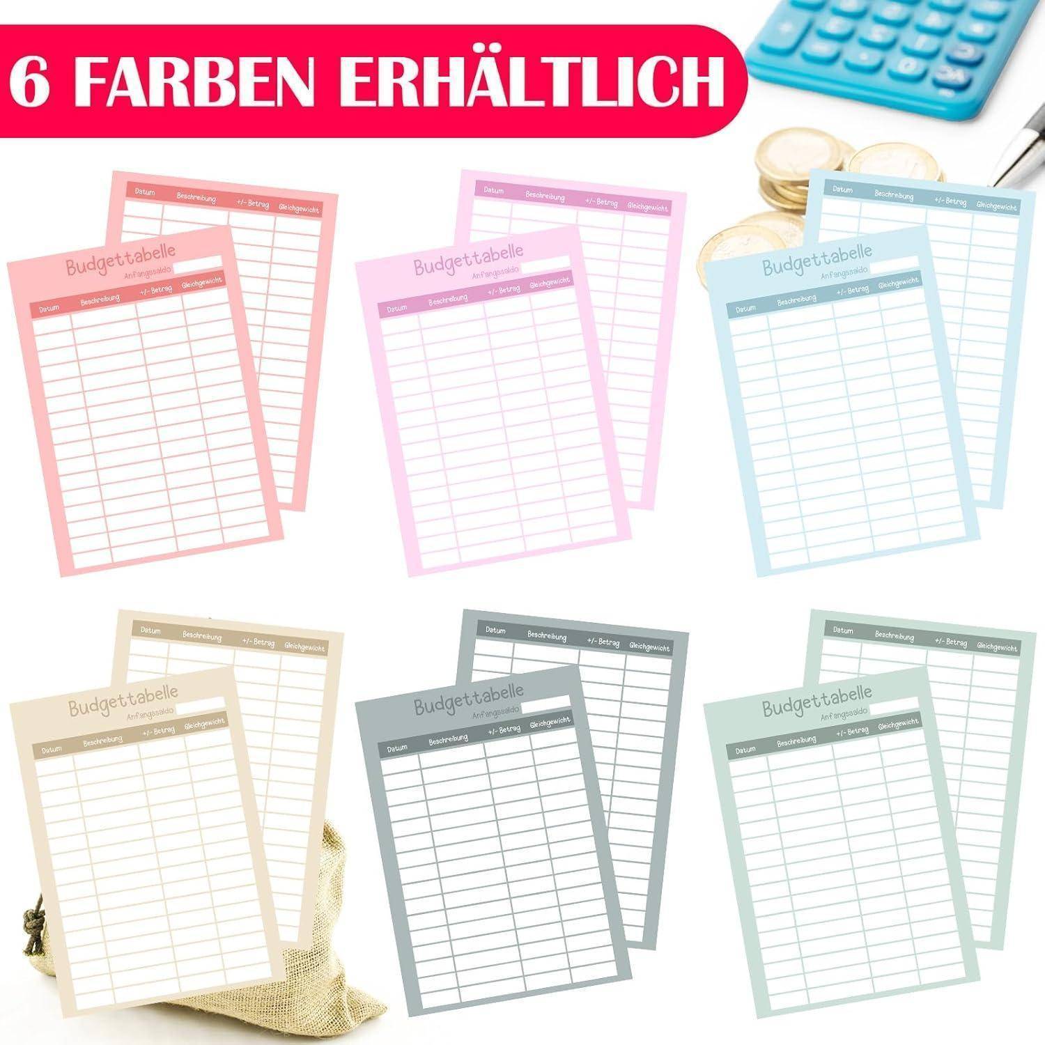 96-tlg. Budget Planner Deutsch Zubehör-A6, 6 Farben, Geld
