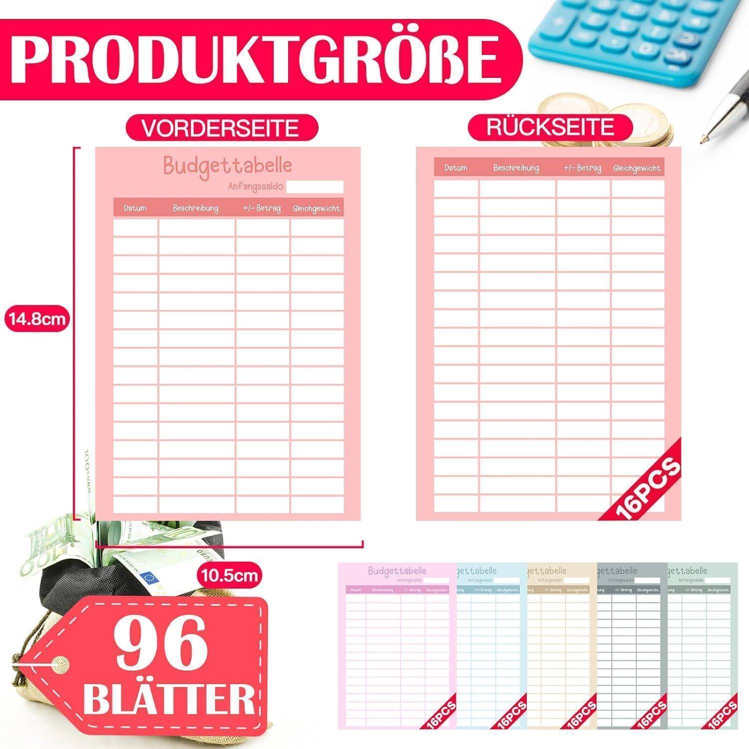 96-tlg. Budget Planner Deutsch Zubehör-A6, 6 Farben, Geld