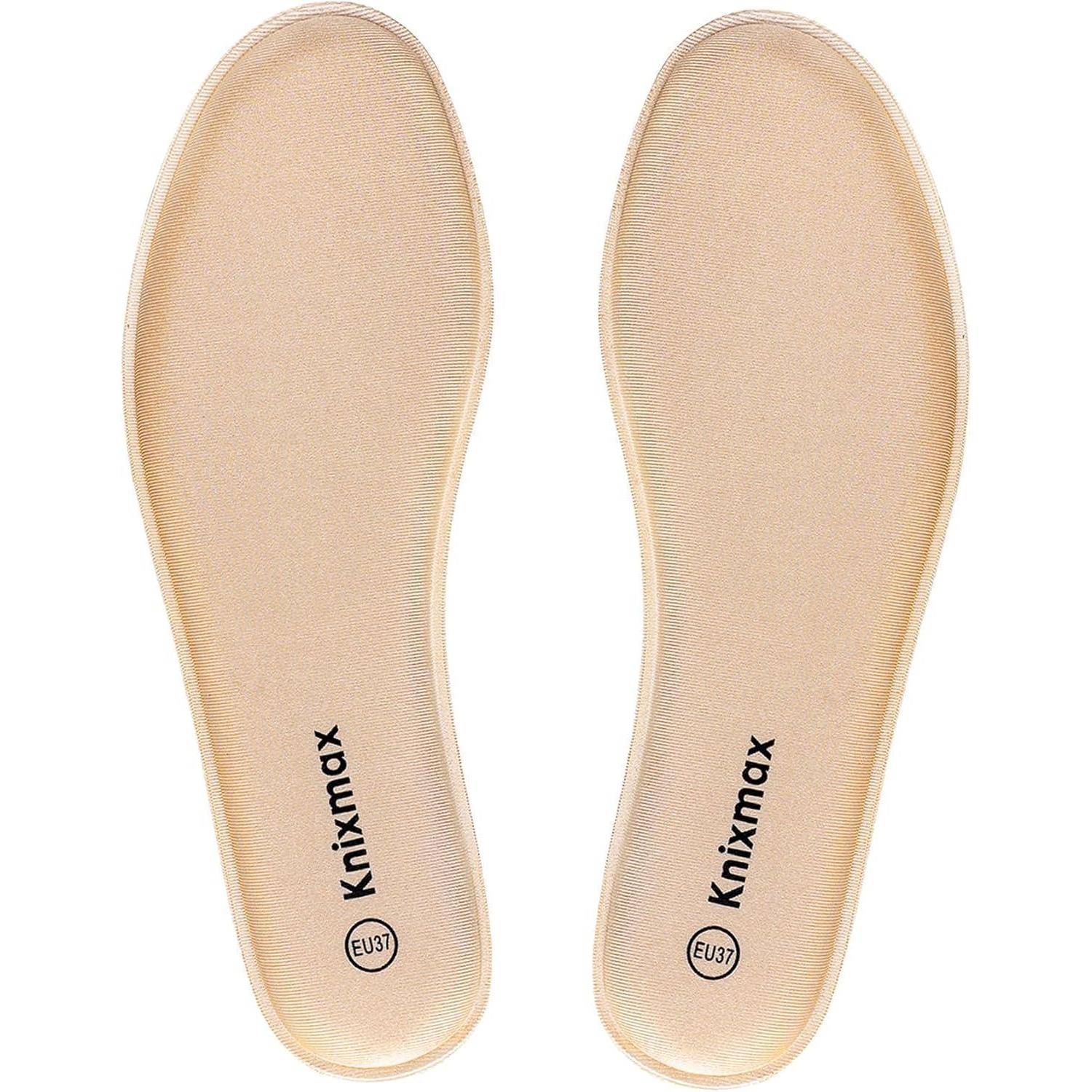 Ein Paar beige Schuheinlagen mit der Beschriftung 'Knixmax', Größe EU 37.