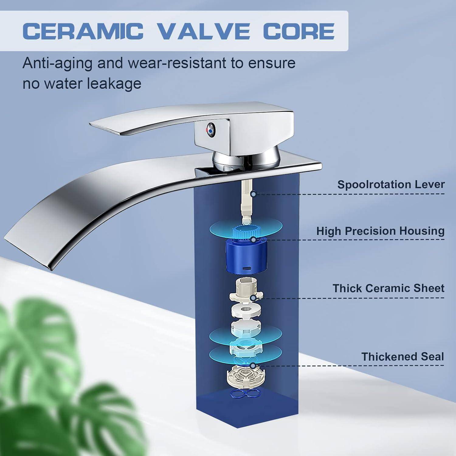 Wasserhahn Bad Wasserfall Waschtischarmatur Modern Messing Verchromt