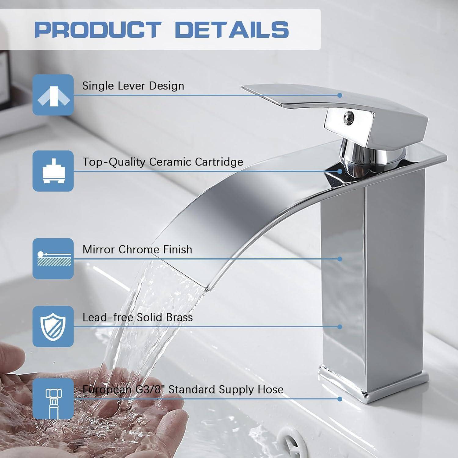 Wasserhahn Bad Wasserfall Waschtischarmatur Modern Messing Verchromt