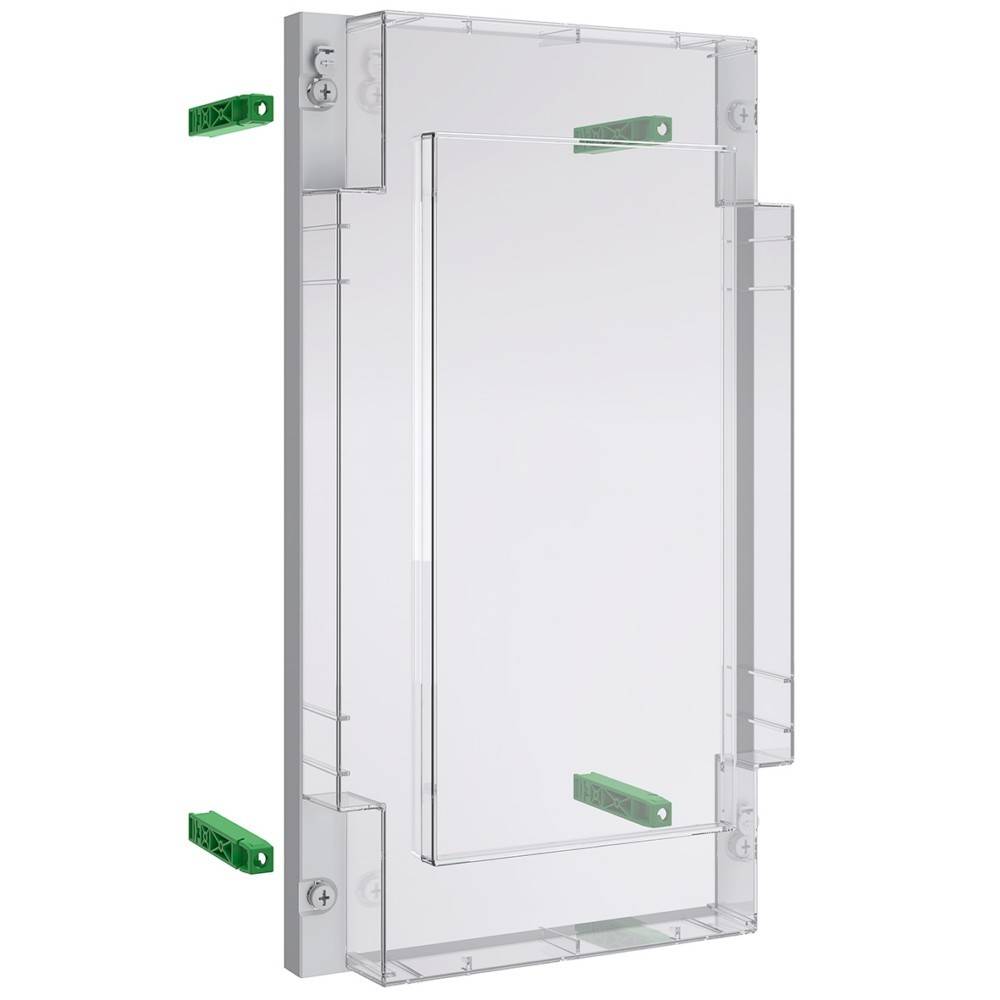 Eine transparente, rechteckige Plastikwandverkleidung mit Montagebügeln an den Seiten, die dazu dient, elektrische Geräte oder kleine Ausrüstungsgegenstände zu schützen.