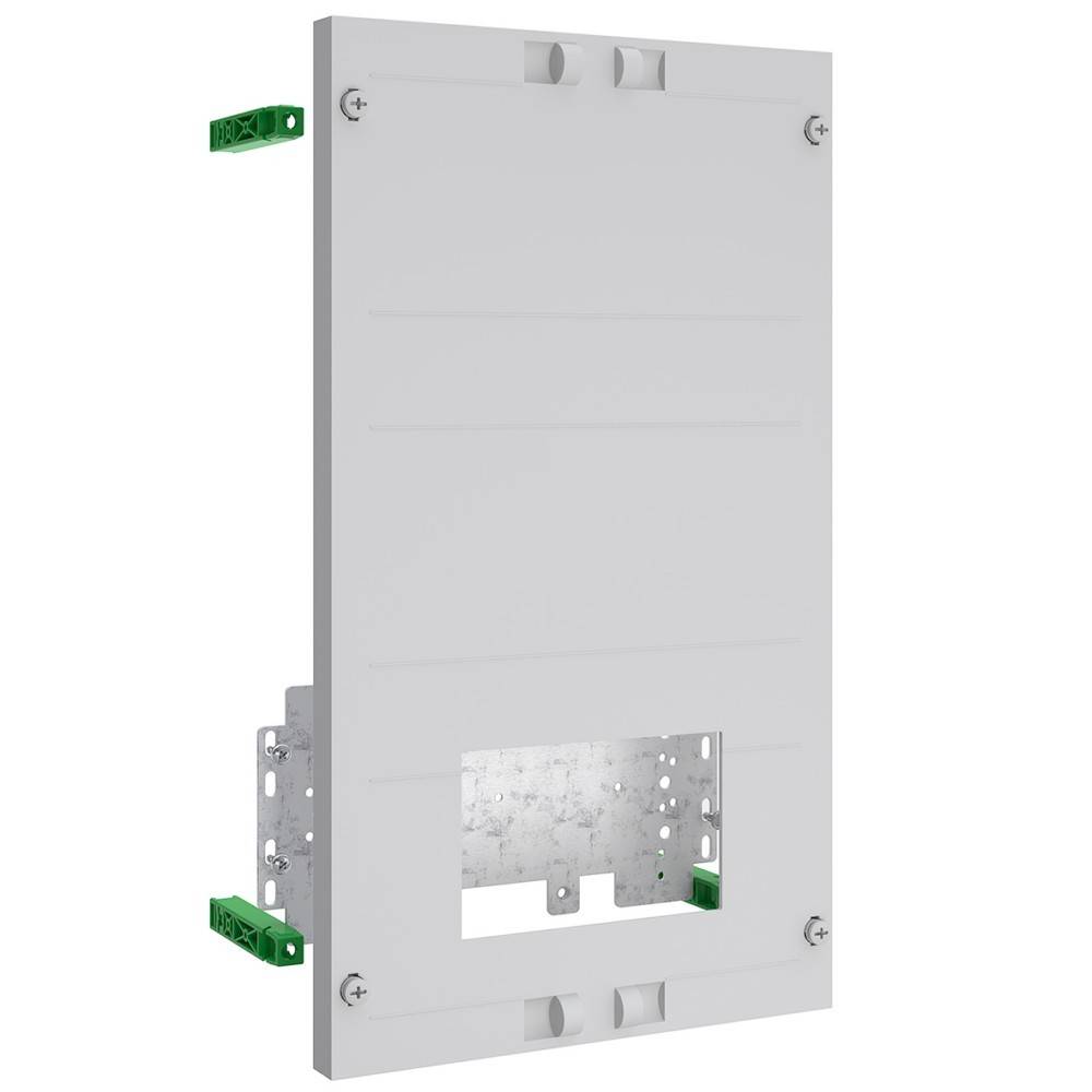 Rechteckiges elektronisches Gerätegehäuse mit Befestigungsbügeln und einer zentralen Öffnung für Kabelführung, geeignet für die Wandmontage.