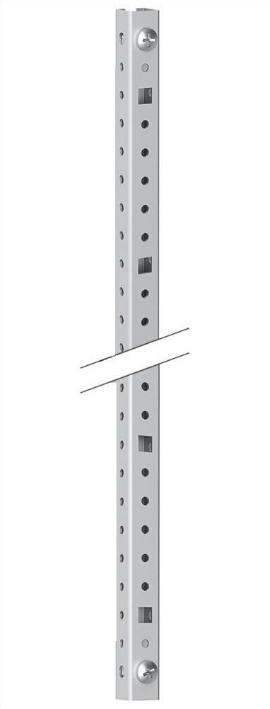 Metallträger mit versetzt angeordneten kreisförmigen und rechteckigen Ausschnitten, die typische Perforationen in Baumaterialien darstellen.