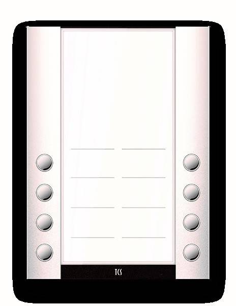 Elektronisches Gerät mit einem rechteckigen Bildschirm, umgeben von Navigationstasten an den Seiten. Der Bildschirm zeigt mehrere horizontale Linien.