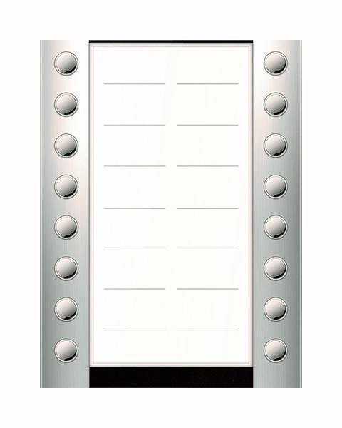 Elektronisches Display-Panel mit 12 Tasten, sechs auf jeder Seite. Der Bildschirm ist leer mit horizontalen Linien für Texteingabe oder Navigationsbeschriftungen.