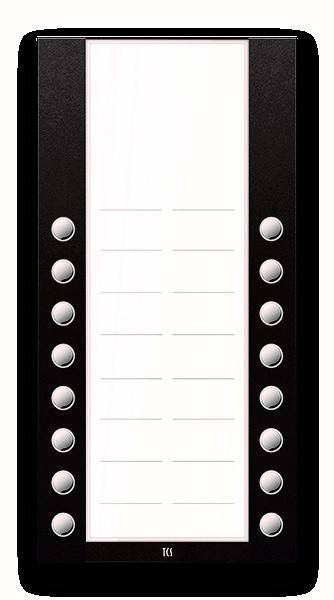 Ein leeres Telefon-Menüdisplay mit acht unmarkierten Tasten auf jeder Seite, was Optionen zur Personalisierung oder für spezifische Funktionen andeutet.