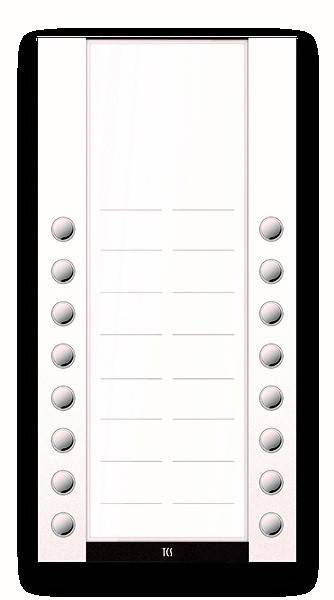 Eine vertikale Liste ohne Text, flankiert von zwei Spalten mit Tasten, wobei jede Spalte sechs identische runde Tasten enthält.