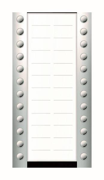 Ein leerer Schminkspiegel mit großen runden Glühbirnen an beiden Seiten, der eine saubere, weiße Oberfläche reflektiert.