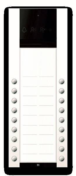 Gegensprechanlage mit Tasten auf beiden Seiten, die typischerweise zur Auswahl von Wohnungen oder Räumen in einem Gebäude verwendet wird.