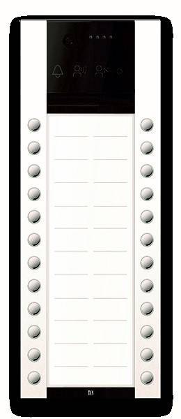 Eine vertikale Liste mit Schaltflächen auf beiden Seiten; die linken und rechten Schaltflächen ähneln Glühbirnen und deuten auf einen Spiegel mit Schminktischbeleuchtung hin.