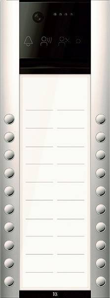 Eine metallene Klemmbrett mit sechs runden Tasten an jeder Seite und leerem liniertem Papier in der Mitte.