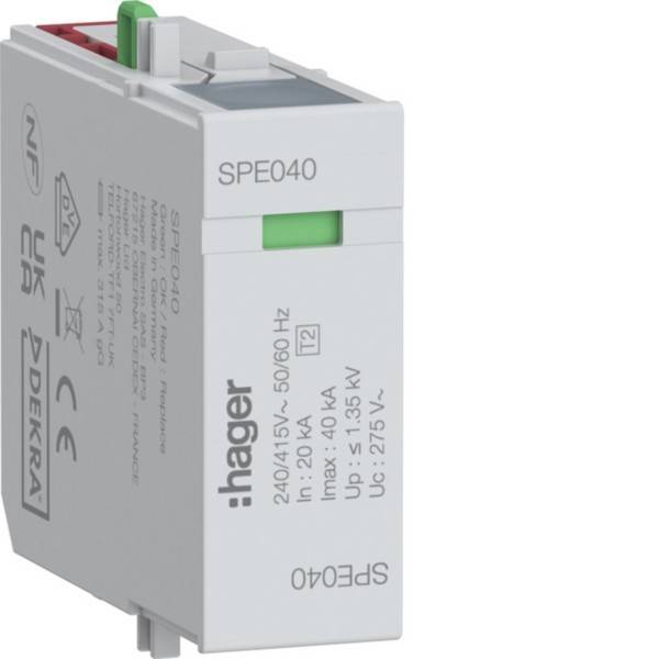 Elektrischer Leitungsschutzschalter der Marke 'hager SPE040', ausgelegt für 240V, 50/60Hz, mit einer maximalen Kurzschlussleistung von 10kA.