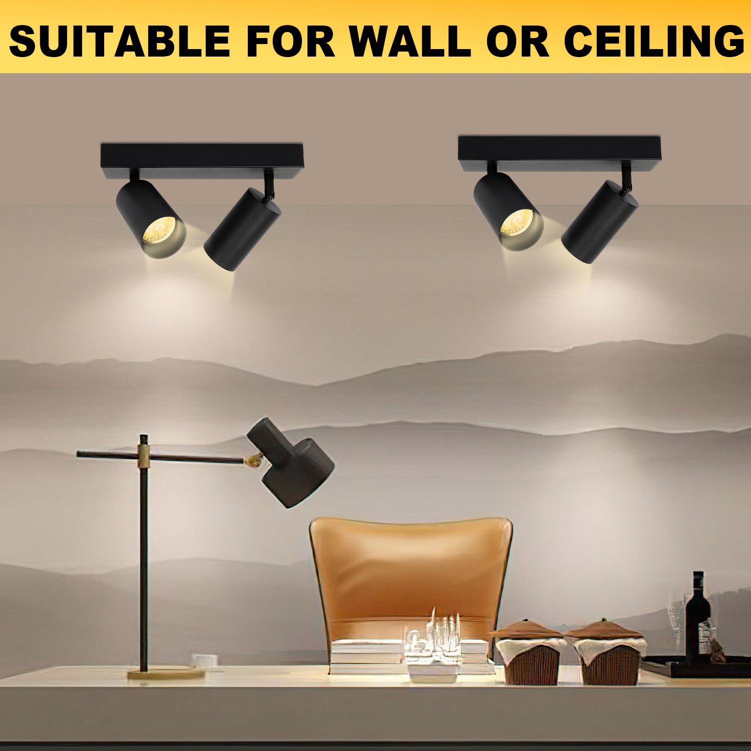 Deckenstrahler 2 flammig Spotleuchte GU10 Schwenkbar - Moderner Deckenspot LED Deckenleuchte Schwarzer