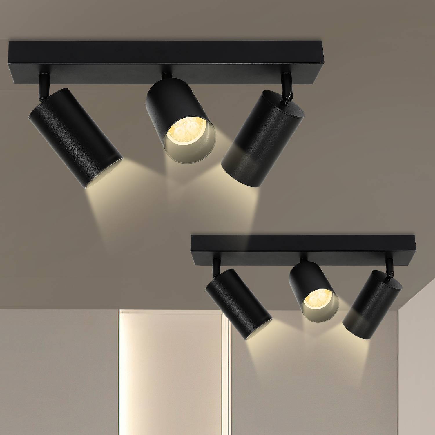 Deckenstrahler 3 flammig Spotleuchte GU10 Schwenkbar - Moderner Deckenspot LED Deckenleuchte Schwarzer